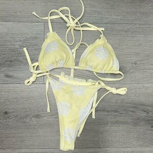 Butter yellow floral terry cloth bathing suit. S/M